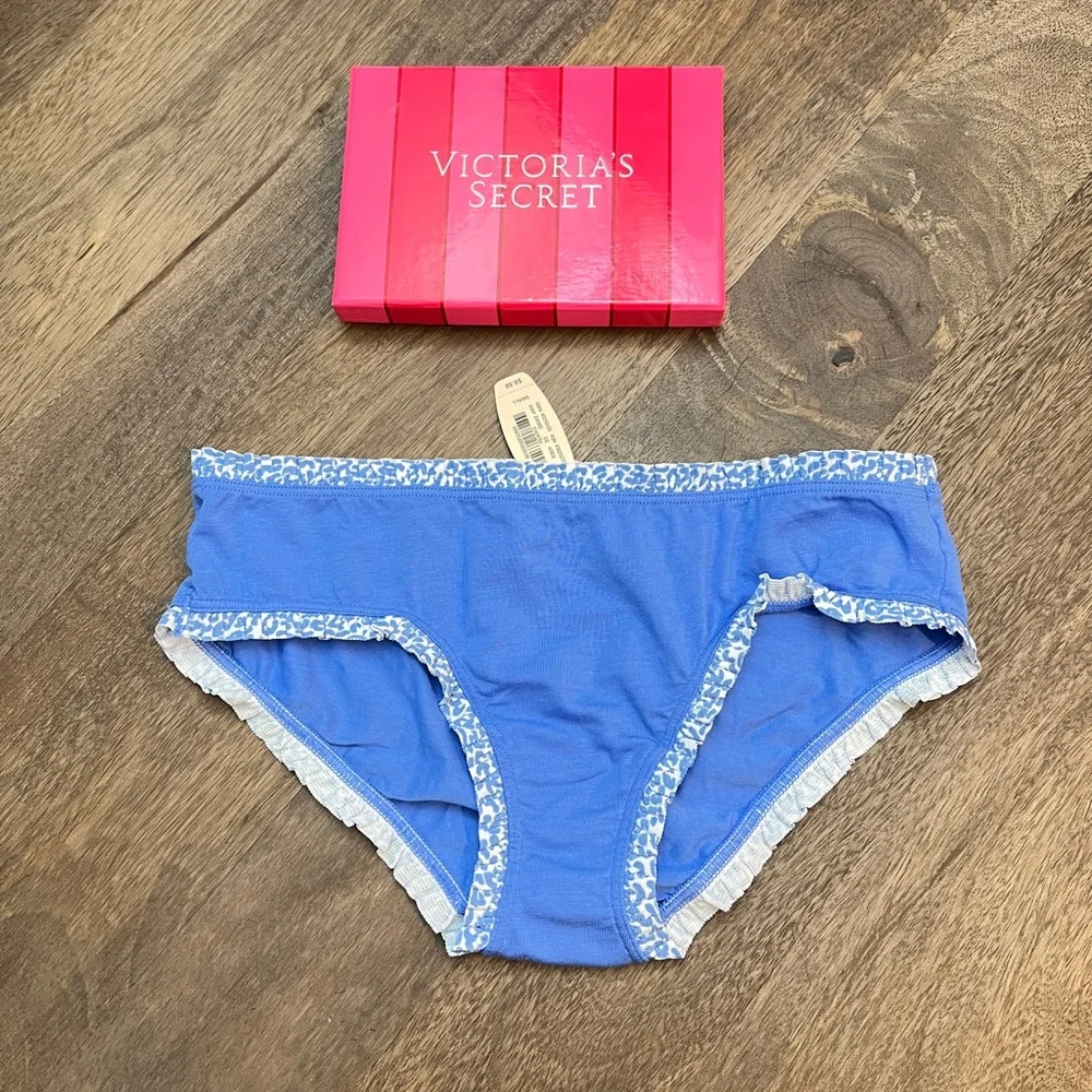 NWT RARE Victoria's Secret Blue Leopard Ruffle Trim Cotton Panties VS Small S